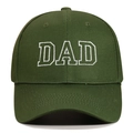 Close-up of white DAD embroidery on dark green cotton twill baseball cap with curved brim - Adjustable / Army Green DAD