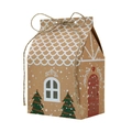 Gingerbread house Christmas candy box made of brown kraft paper with twine ties - Christmas Small House