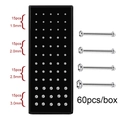 Set of 60 stainless steel nose studs with crystals in 1.5mm to 3.0mm assorted sizes - Straight Bar (1.5-3.0mm) / 60pcs/box / Silver Bar + White Zircon