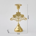 Golden iron candlestick with hollow floral leaf patterns and round base 17.5cm - Double Leaf Flower / Gold
