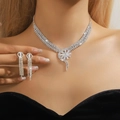 Luxury sparkling floral necklace and earring set in silver with rhinestones on model - Radial Floral Style (DTN14027409S-W)