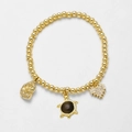 Goldenes Perlenarmband mit Herz-, Schildkröten- und Muschelanhängern für Damen - Schwarz