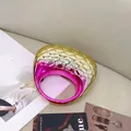Quilted shell mini box bag in metallic gold and magenta gradient with hollow handle - Yellow Pink