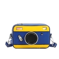 Stylish camera-shaped crossbody bag in blue and yellow PU leather with silver hardware - Blue