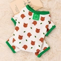 Breathable cotton pet shirt with brown bear patterns and green ribbed trim details - Green Bear