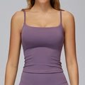 Slim fit brushed yoga sports tank top in dusty purple with thin shoulder straps - S / Purple