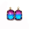 Rectangle natural stone faceted crystal pendant with purple to blue gradient and gold rim - 11x18mm / No. 7 (Purple Blue Gradient)