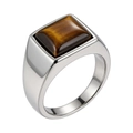 Polished silver titanium steel signet ring featuring a rectangular tiger eye stone inlay - US 7 / Silver Steel Rounded Tiger's Eye