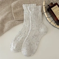 Beige wool blend socks with colorful speckles and retro ruffled edges in a cozy knit - Off-white