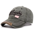Dunkelgraue Baseballkappe im Vintage-Look mit Los-Angeles-Stickerei und Lederdetails - Verstellbar / Dunkelgrün