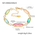 18k gold plated stainless steel anklet with colorful faceted Czech glass stones - Rectangle-Gold Multicolor Glass (S012)