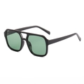 Retro square double bridge sunglasses featuring black frame and green ocean lenses - Black Frame Green Lens