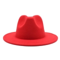 Close-up of a classic red wool felt fedora hat showing textured fabric and wide brim - M (56-58cm) / Red