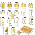 Tabla de tallas de 245 piezas de accesorios para trenzas con puños y colgantes variados - Dorado (Juego de Rastas de 245 Piezas Con Caja de PC)