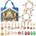 Calendrier de l'Avent bracelet DIY avec sac bleu et breloques dorées de Noël - M-13 (Thème Bleu Set)