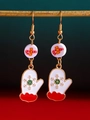 Christmas glove earrings with snowflake pattern and colorful beads on a festive branch - KC Gold Enamel Glove Pendant (N-1001)