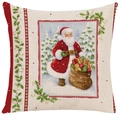 Christmas pillow cover with Santa Claus and gift bag pattern on linen blend fabric - 45*45cm (No Insert) / Style-9 (Santa Delivering Gifts)