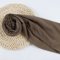 Mocha brown chiffon hijab shawl with pearl texture on a natural woven mat display - 125
