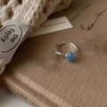 Adjustable S925 silver ring featuring an oval blue gemstone in a bamboo-style design - J5756-Silver Blue Aquamarine