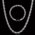 Set minimalista di collana e bracciale a catena intrecciata in argento lucido - Set di Collana e Bracciale a Catena Only (Senza Ciondolo) / Argento