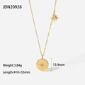 Collar dorado de acero con colgante de estrella y circonita con medidas detalladas - Estilo Doble Colgante Estrella del Norte (JDN20928)