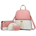 Pink and white 4-piece backpack set including shoulder bag and card holder - White and Pink