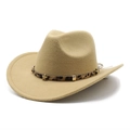 Detail of camel cowboy hat featuring leopard print band with gold star rivets - M (56-58cm) / Camel