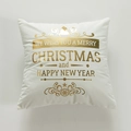 White velvet Christmas pillowcase featuring gold foil tree prints and holiday greetings - White Letter