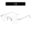 Silver rimless square anti-blue light glasses with Y2K aesthetic and sleek metal frame - Silver (Round)