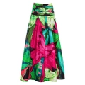 Gonna lunga a vita alta con stampa di foglie tropicali colorate in magenta e verde smeraldo - Taglia unica / Gonna Maxi con Stampa Tropicale a Farfalla