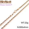 Rose gold plated titanium rope chain necklace 600mm x 4mm with lobster clasp for unisex - 4mm Width 60cm Length (KN228845-Z)