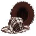 Classic brown plaid fedora hat with elegant checked pattern and soft dark brown lining - M (56-58cm) / Brown and White Plaid (Color 05)