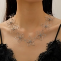 Elegant silver openwork floral choker necklace with layered metallic petals on model - Multi-layer Hollow Flower Necklace / Silver (White K 7538)