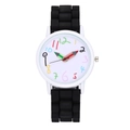 Close-up of kids quartz watch with black silicone strap and creative pencil-shaped hands - Black