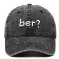 Unisex vintage washed charcoal grey baseball cap with white ber question mark embroidery - Black