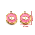 Pendentifs hexagonaux dorés avec œil en émail rose, dimensions 16mm de haut et 13mm de large - Type A Œil Rose Rouge