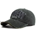 Berretto da baseball in cotone grigio scuro lavato vintage con ricamo e tesa con bordo logoro - Regolabile / Verde Militare