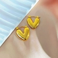 Elegant 18k gold plated stainless steel heart-shaped hoop earrings for women - Smooth 3D Heart Style (EH356)