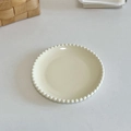 Creamy white ceramic dinner plate with beaded rim design in Korean ins style - Cream Bead Edge Round Plate (Approx. 15cm)