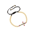 Adjustable woven bracelet with gold beads and a cross pendant set with colorful stones - Multicolor Zircon Cross Style (5#)