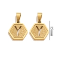 Golden hexagonal pendant with letter Y and frosted texture in 18K stainless steel 15mm - Letter Y - Gold