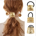 Drei goldene Metall-Haargummis mit schwarzem Elastikband für Punk-Frisuren - Set 22 (3-teilig Gold Texturiert Geometrisches Manschetten Set)
