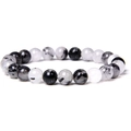 Black rutilated quartz stretch bracelet with 8mm natural round striped agate beads - 19cm / Black Rutilated Quartz