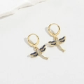Detailed view of dragonfly earrings with blue enamel wings and inlaid cubic zirconia - Royal Blue Dragonfly (ES2709)