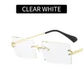Rimless square sunglasses with diamond cut lenses in transparent white and gold temples - Clear White