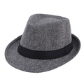 Classic British style fedora hat in grey plaid wool blend with black decorative band - 56-58cm / Mixed Color Grey
