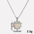 Detail showing heart-shaped 304 stainless steel pendant with white shell inlay dimensions - Necklace / Silver-White Shell-Necklace (S2004-S-W-N22)