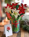 3D Mother's Day pop-up card featuring red and white lilies with festive red berries - Red Lilies