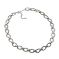 Silver chunky chain necklace with lobster clasp and LOVE engraved metal tag detail - Oval Twisted Style / Silver Necklace