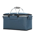 Foldable insulated picnic basket with aluminum frame portable outdoor camping cooler bag - Navy Blue (Upgraded with Frame) 40*23*20 cm